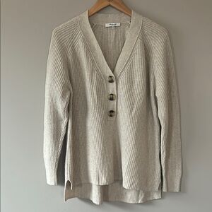 Madewell Lyle Ribbed Henley Sweater Heathered Oatmeal Wool Blend Sz M‎